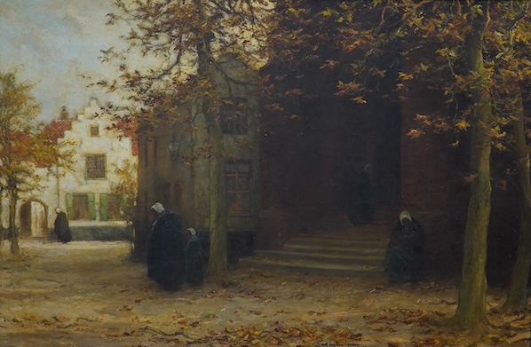 Frank Spenlove-Spenlove (Scottish, 1864-1933), oil on canvas, Dutch Street scene with figures, signed and dated 1913, 88 x 135cm. Condition - good, re-lined